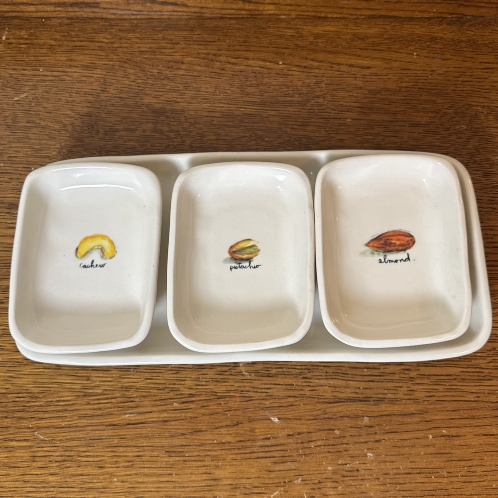 Rae Dunn Nut Serving Tray Set Cashew Pistachio Almond 4-Piece Dish Set